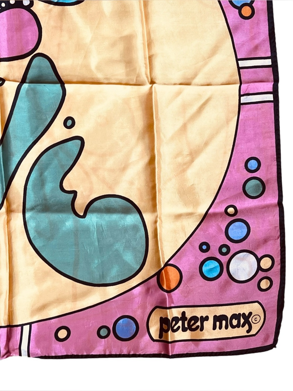 Peter Max 1970s Vintage Rare Pop Art Love Silk Scarf Psychedelic Colorful Pink - Picture 5 of 15